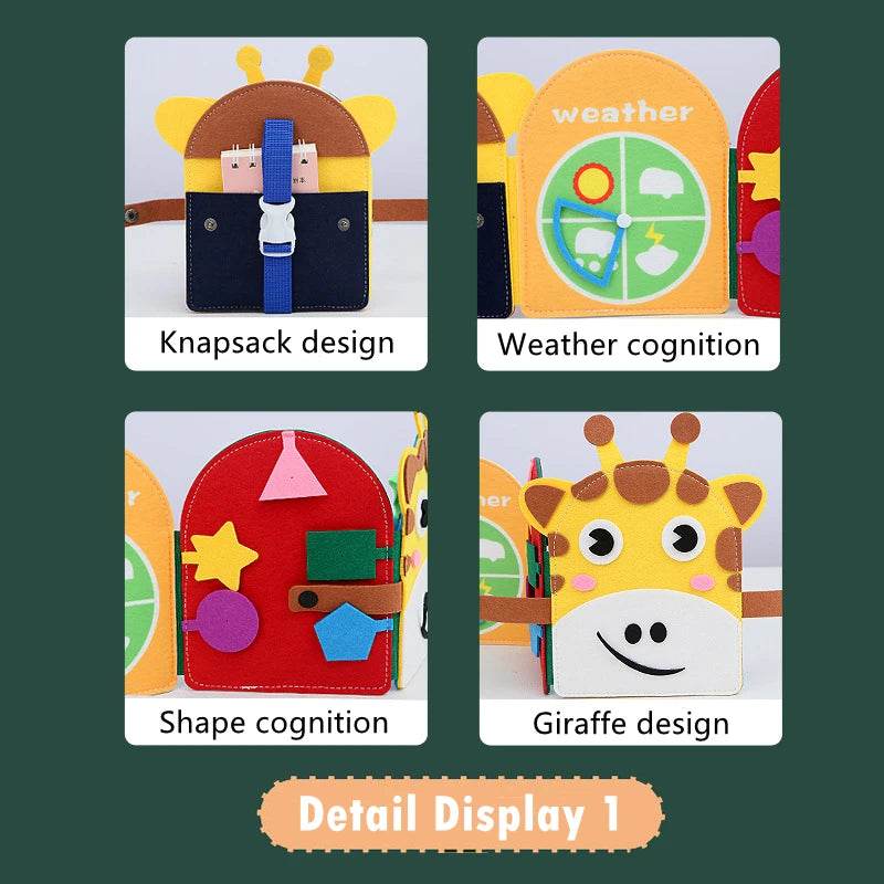 Montessori Toys Busy Book for Kids Color Shape Animal Cognition Early Education Toys Giraffe Quiet Book Fine Motor Toys - ToylandEU