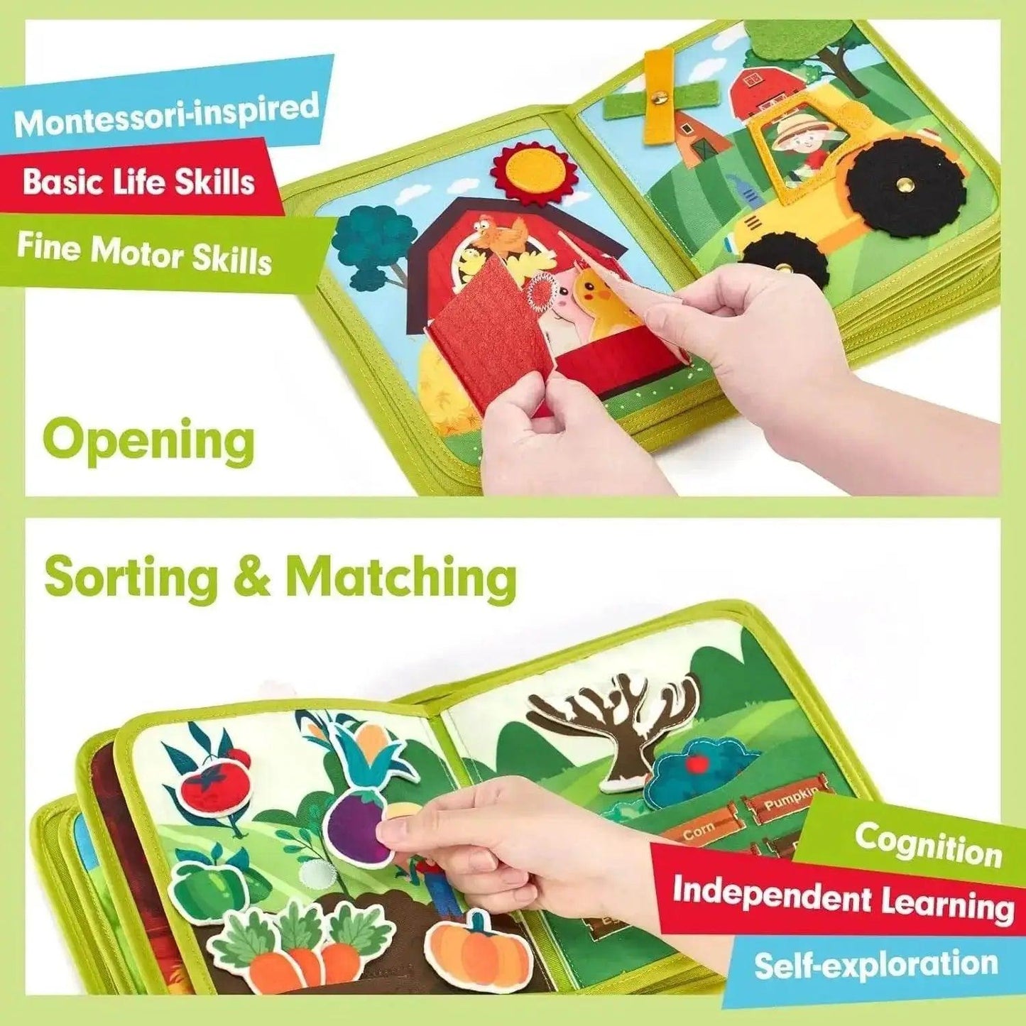  Montessori Busy Book For Toddlers Felt Sensory Toys And Life Skills Matching Activities -  ToylandEU™