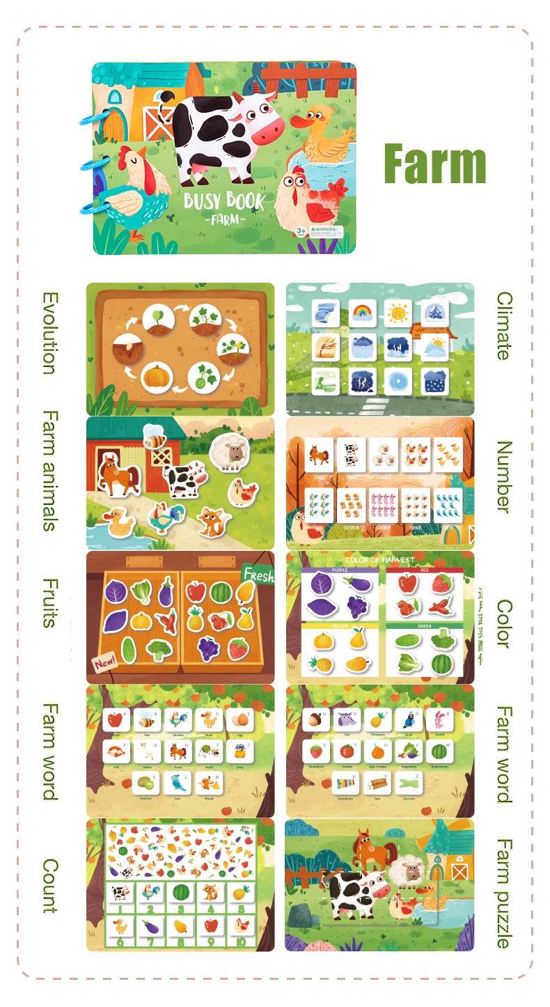 Montessori Busy Book for Kids Sticker Quiet Book Baby Early Educational Toy Toddlers Matching Puzzles Learning Toys Gifts - ToylandEU