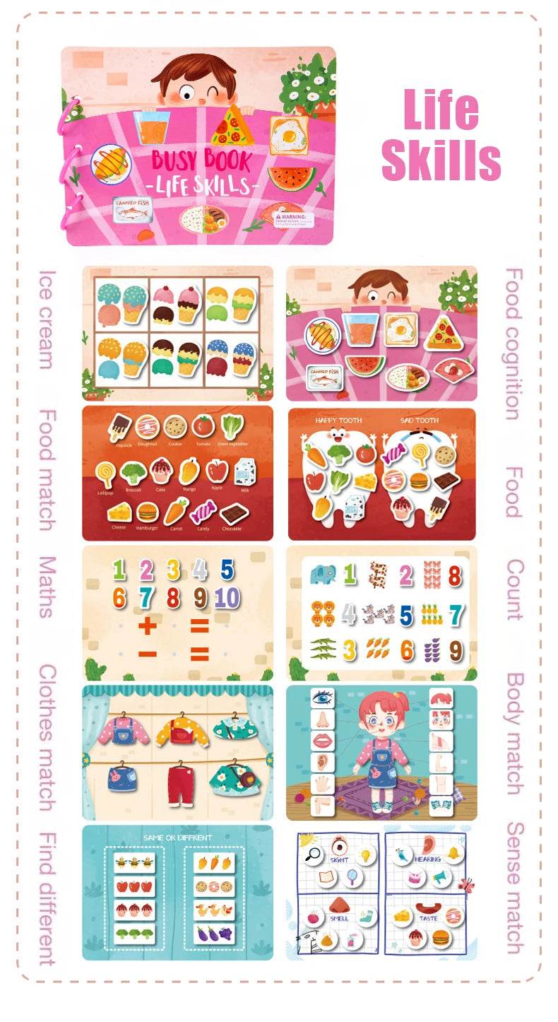 Montessori Busy Book for Kids Sticker Quiet Book Baby Early Educational Toy Toddlers Matching Puzzles Learning Toys Gifts - ToylandEU