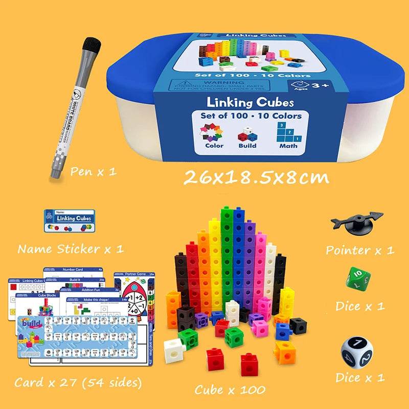 Montessori Colorful Link Cubes - Fun Math & Stacking Activity Blocks - ToylandEU