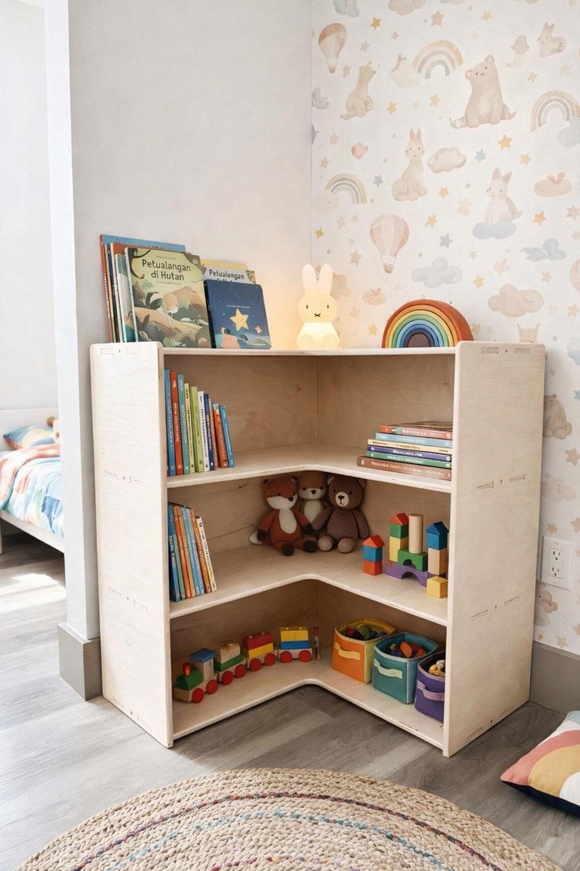 Montessori Corner Shelf | 33in Tall Birch | Toylandeu™
