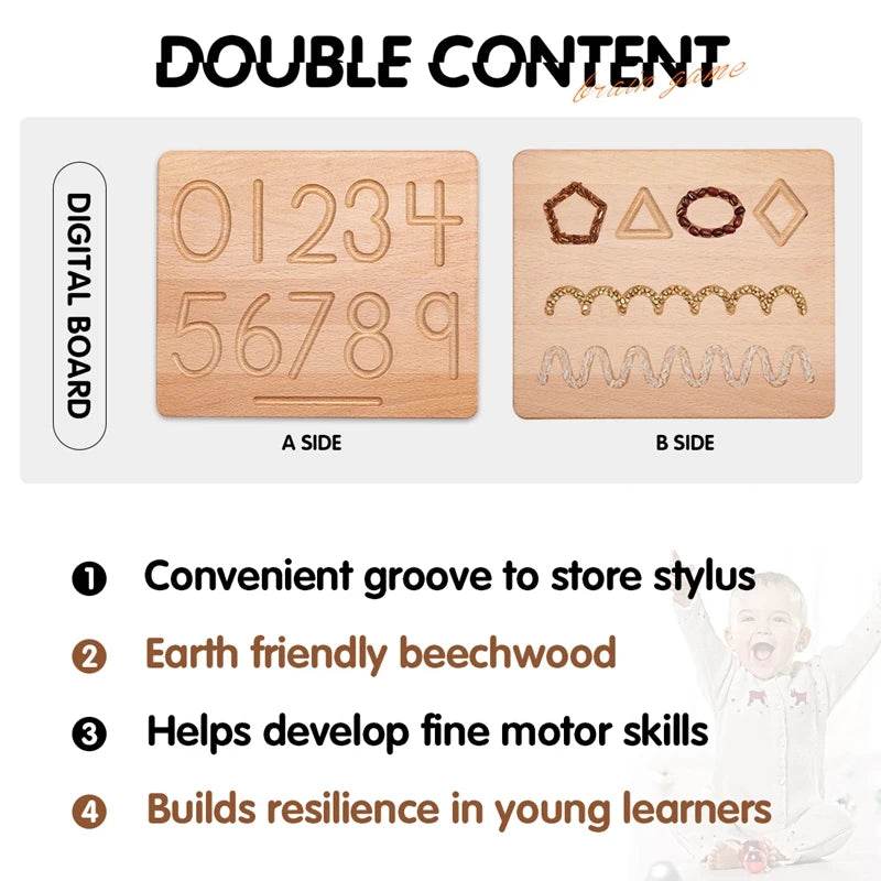 Montessori Language Education Puzzle Toy Double Sided Wooden Alphabet and Numbers Cognitive Writing Board - ToylandEU