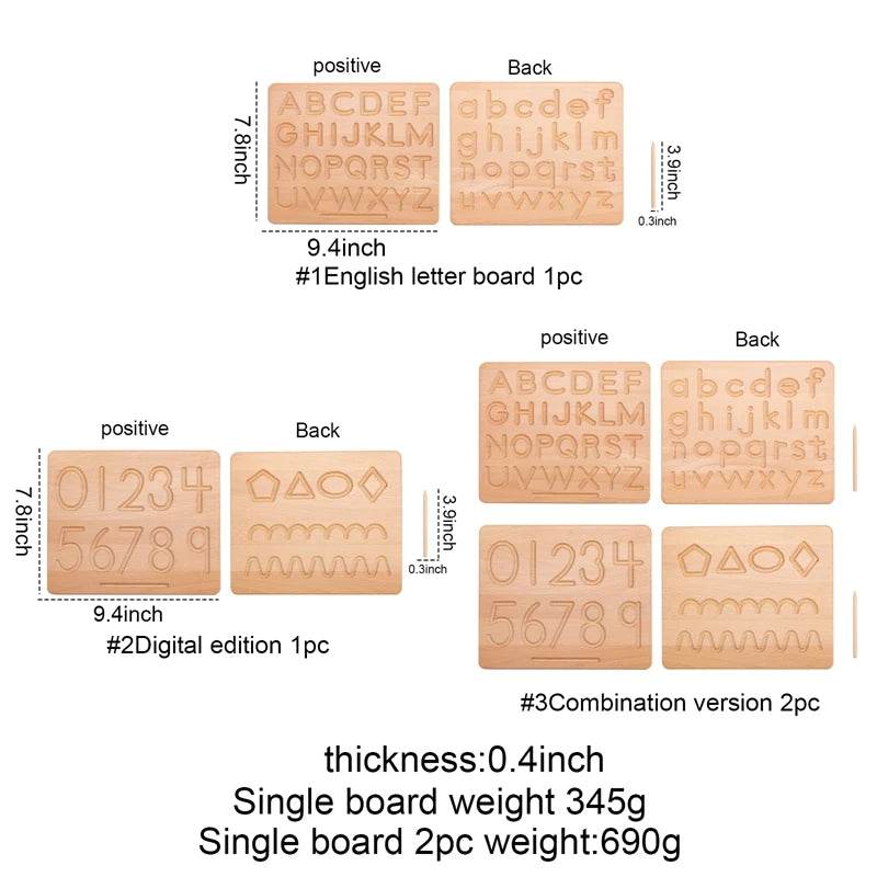 Montessori Language Education Puzzle Toy Double Sided Wooden Alphabet and Numbers Cognitive Writing Board - ToylandEU