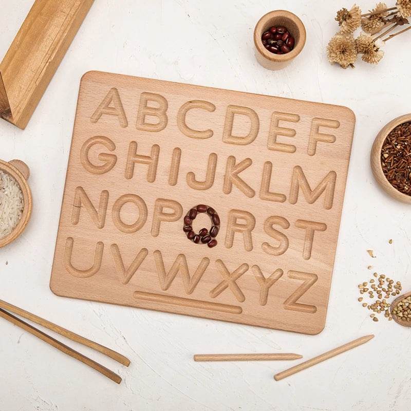 Montessori Language Education Puzzle Toy Double Sided Wooden Alphabet and Numbers Cognitive Writing Board - ToylandEU