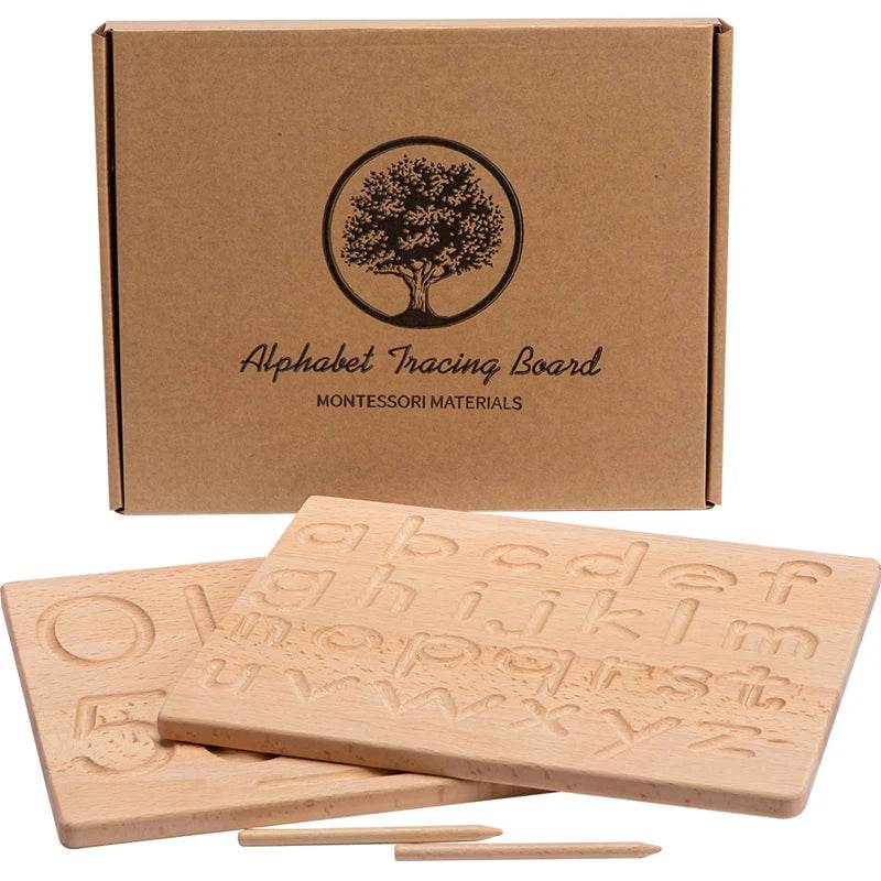 Montessori Language Education Puzzle Toy Double Sided Wooden Alphabet and Numbers Cognitive Writing Board - ToylandEU