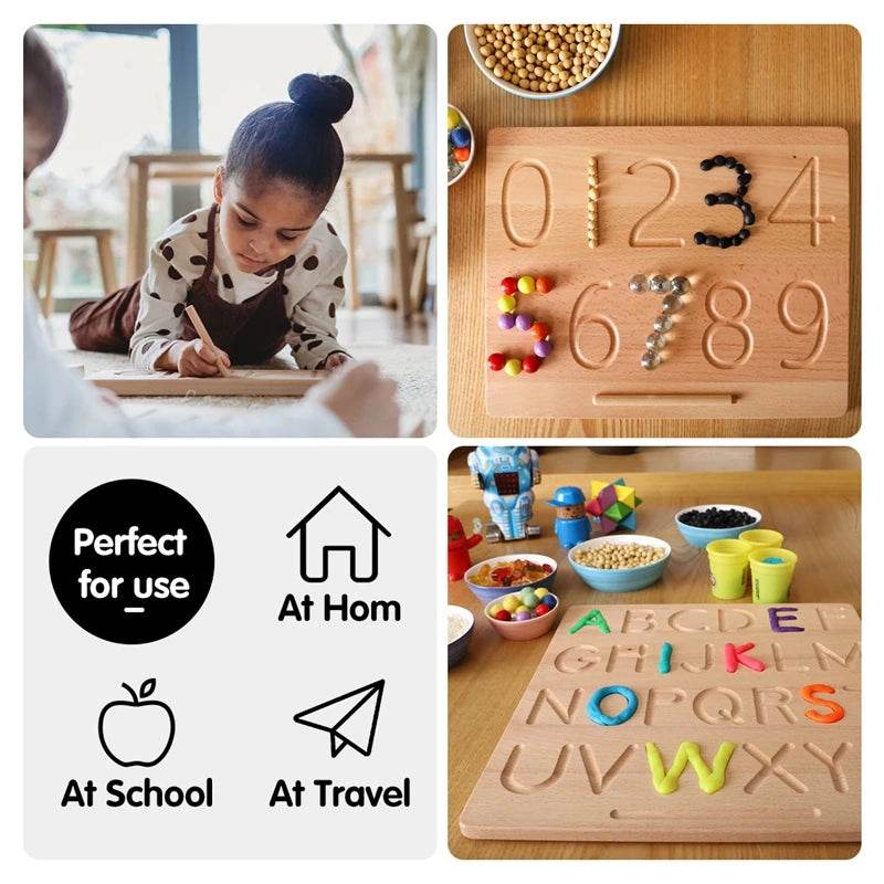 Montessori Language Education Puzzle Toy Double Sided Wooden Alphabet and Numbers Cognitive Writing Board - ToylandEU