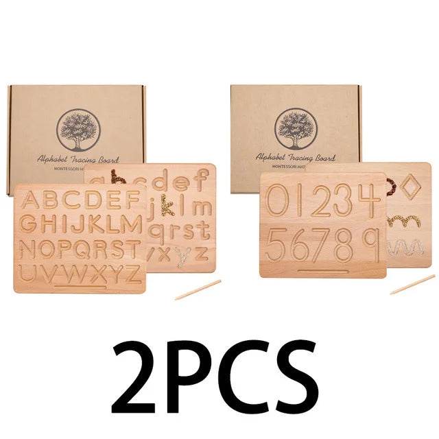 Montessori Language Education Puzzle Toy Double Sided Wooden Alphabet and Numbers Cognitive Writing Board - ToylandEU