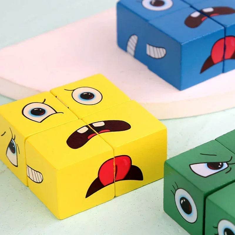 Table Game Kids Face Change Expression Puzzle Building Blocks Montessori Cube Toy Early Educational Toys for Children Gifts - ToylandEU