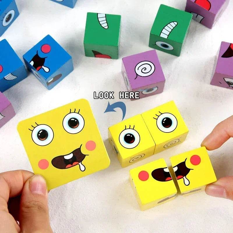 Table Game Kids Face Change Expression Puzzle Building Blocks Montessori Cube Toy Early Educational Toys for Children Gifts - ToylandEU