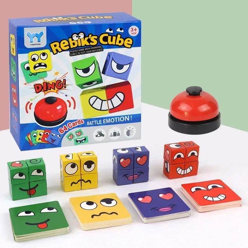 Table Game Kids Face Change Expression Puzzle Building Blocks Montessori Cube Toy Early Educational Toys for Children Gifts - ToylandEU
