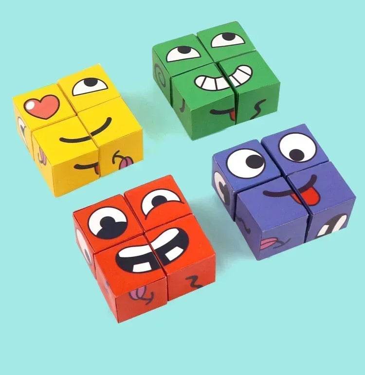 Table Game Kids Face Change Expression Puzzle Building Blocks Montessori Cube Toy Early Educational Toys for Children Gifts - ToylandEU