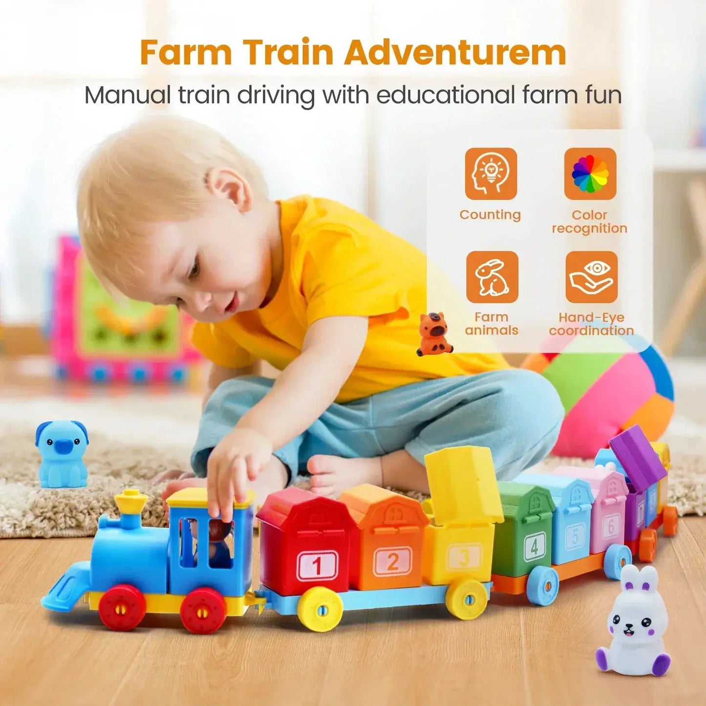 Montessori Farm Train Set For Toddlers Counting And Sorting - ToylandEU