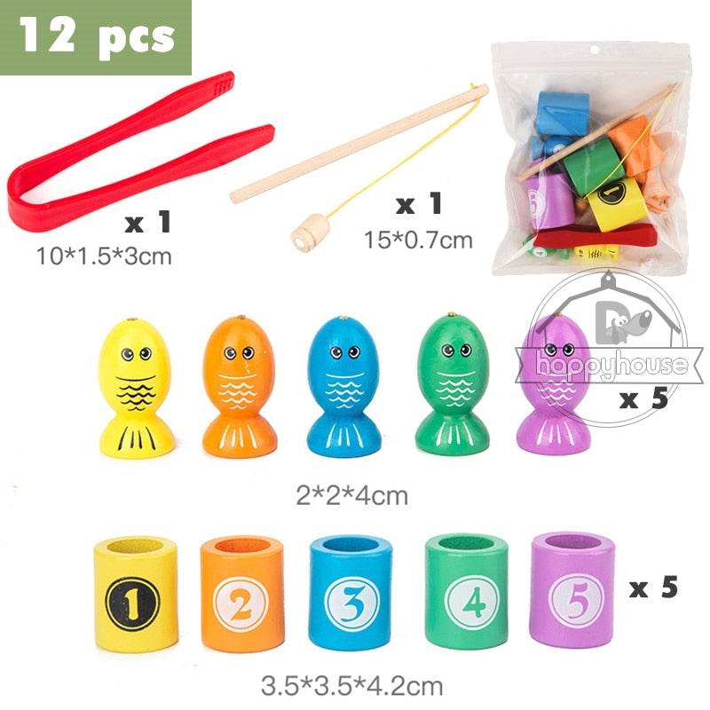 Монтесори забавление за риболов: Дървени играчки за обучение по математика за малки деца - ToylandEU