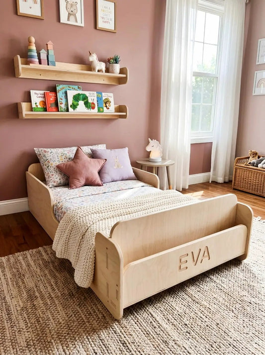  Montessori Floor Bed For Toddlers With Bookshelf Strong -  ToylandEU™
