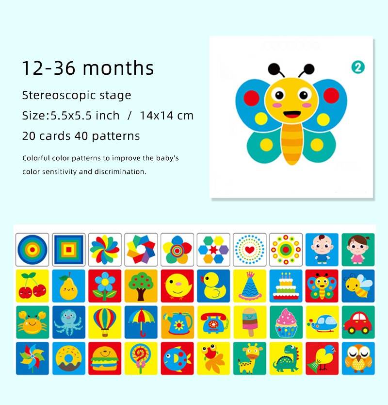 بطاقات مونتيسوري التعليمية عالية التباين لتحفيز الطفل بصريًا - ToylandEU