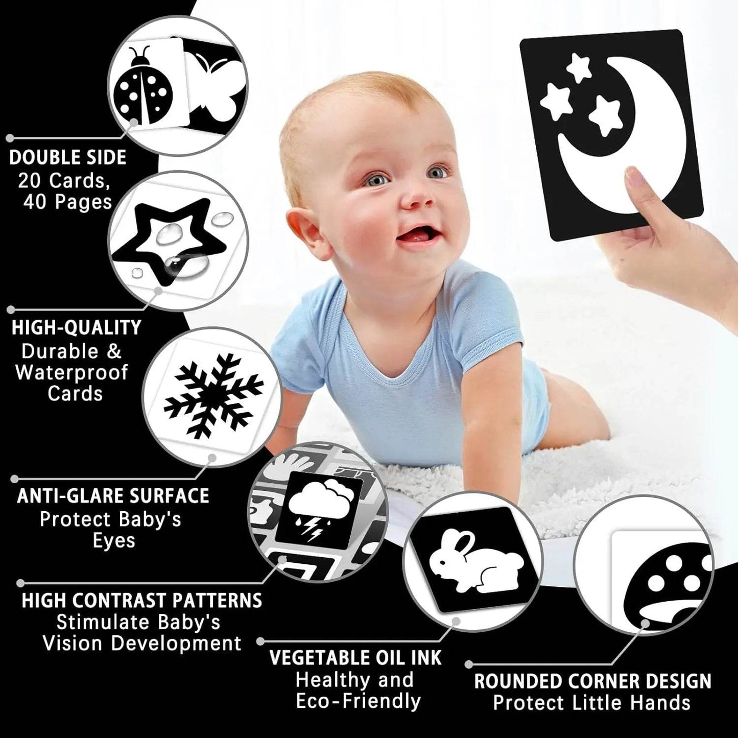 Baby Visual Stimulation Cards Montessori High Contrast Flash Cards for Infant Early Education Learning Toys for Newborn Gifts - ToylandEU