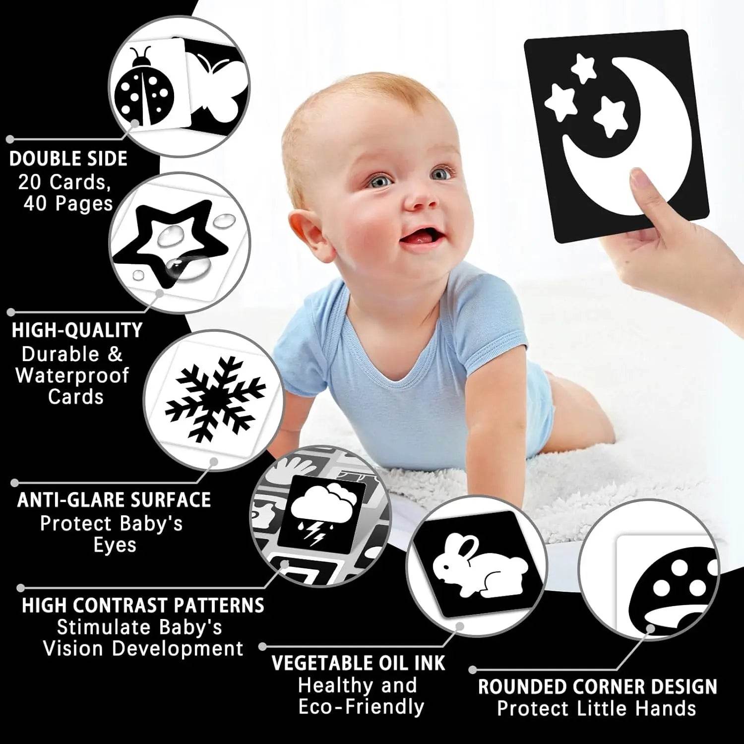 Baby Visual Stimulation Cards Montessori High Contrast Flash Cards for Infant Early Education Learning Toys for Newborn Gifts - ToylandEU