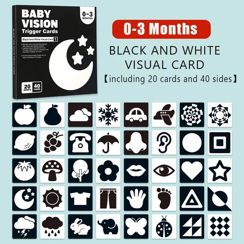 Baby Visual Stimulation Cards Montessori High Contrast Flash Cards for Infant Early Education Learning Toys for Newborn Gifts - ToylandEU