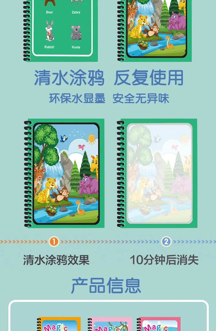 Children's Magic Water Drawing Book Montessori Reusable Coloring Book Sensory Educational Painting Toy - ToylandEU