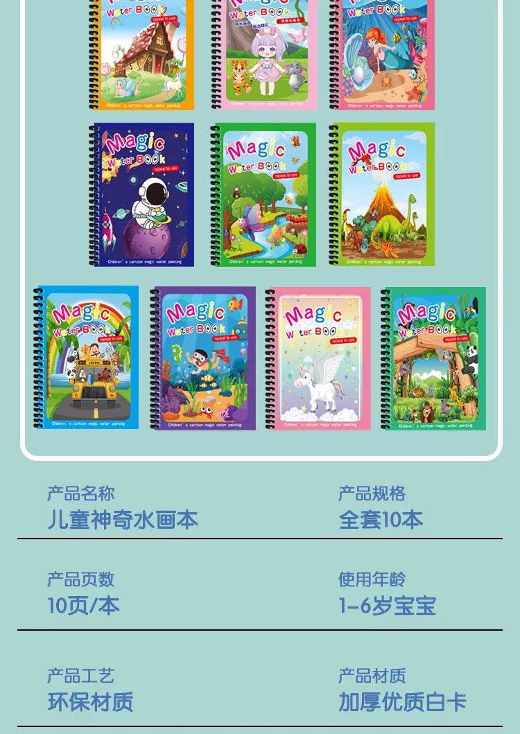 Children's Magic Water Drawing Book Montessori Reusable Coloring Book Sensory Educational Painting Toy - ToylandEU