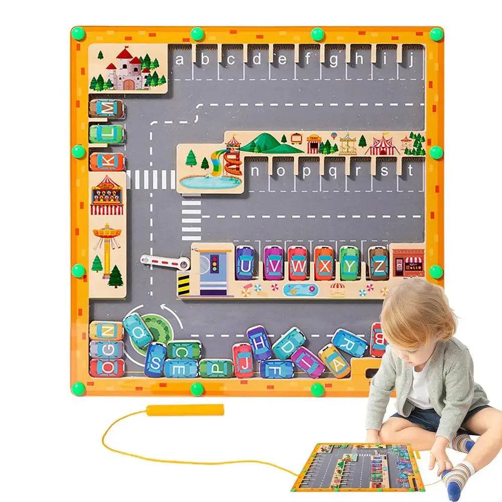 Montessori Magnetic Alphabet Maze Letter Puzzle Gifts for Kids Parking Lot Puzzles for Children Preschool Girls Boys Kids - ToylandEU