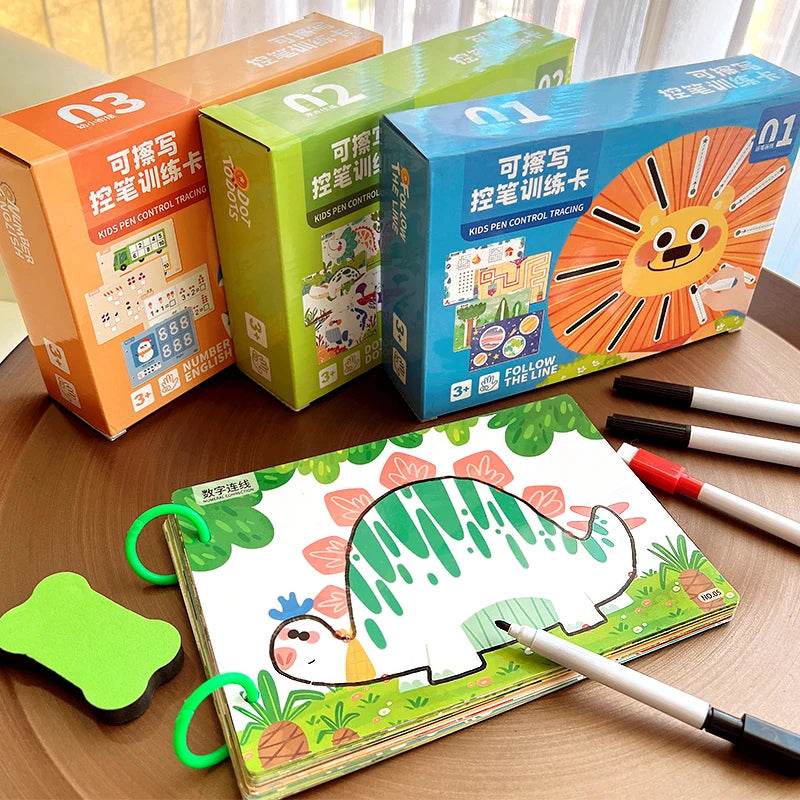 Children Drawing Toy Pen Control Training Color Shape Math Match Game Set Toddler Learning Montessori Educational Activity - ToylandEU