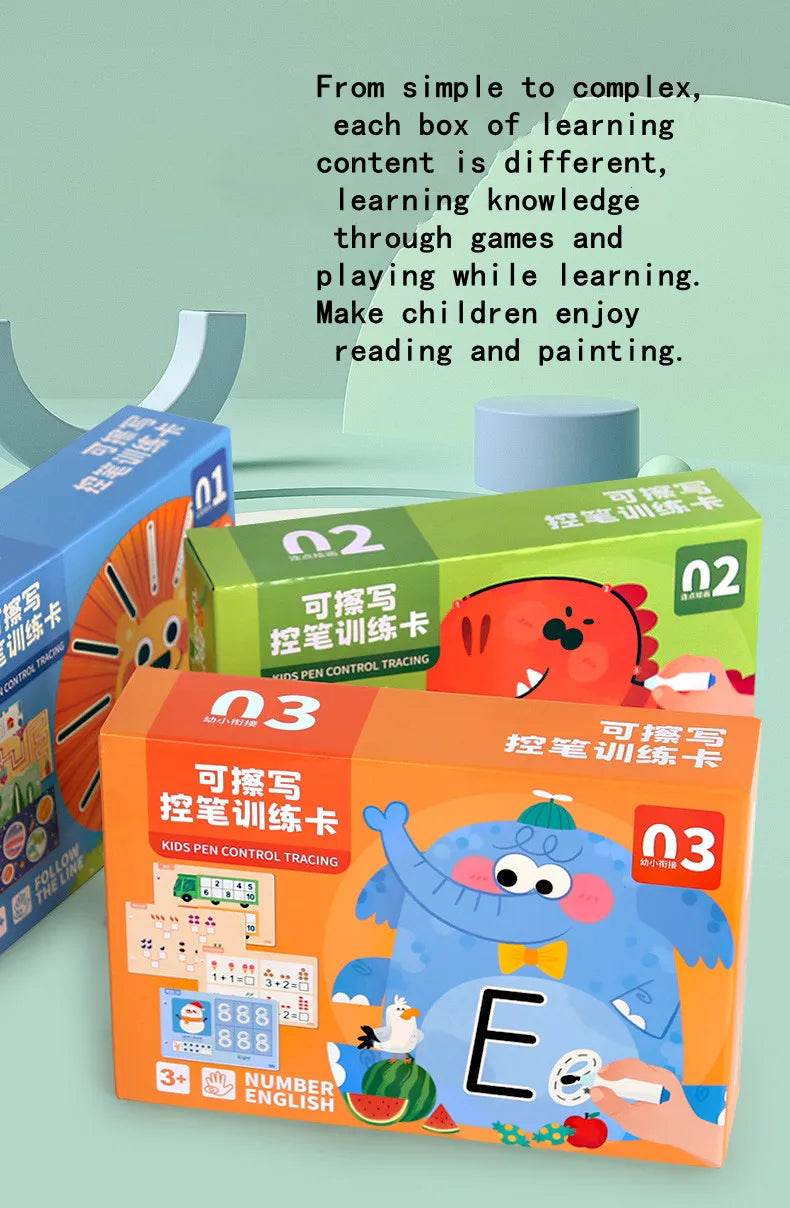 Children Drawing Toy Pen Control Training Color Shape Math Match Game Set Toddler Learning Montessori Educational Activity - ToylandEU