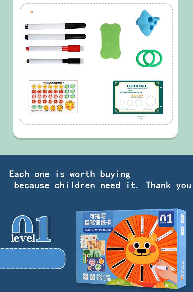 Children Drawing Toy Pen Control Training Color Shape Math Match Game Set Toddler Learning Montessori Educational Activity - ToylandEU