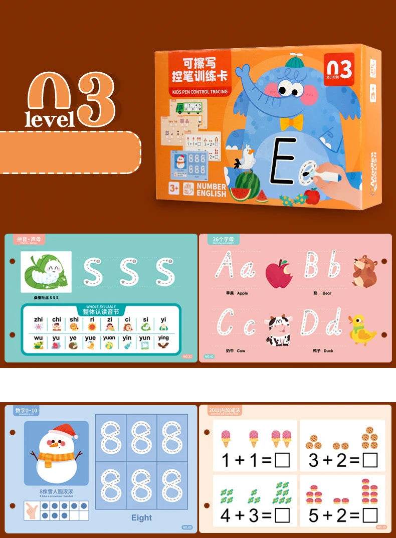 Children Drawing Toy Pen Control Training Color Shape Math Match Game Set Toddler Learning Montessori Educational Activity - ToylandEU