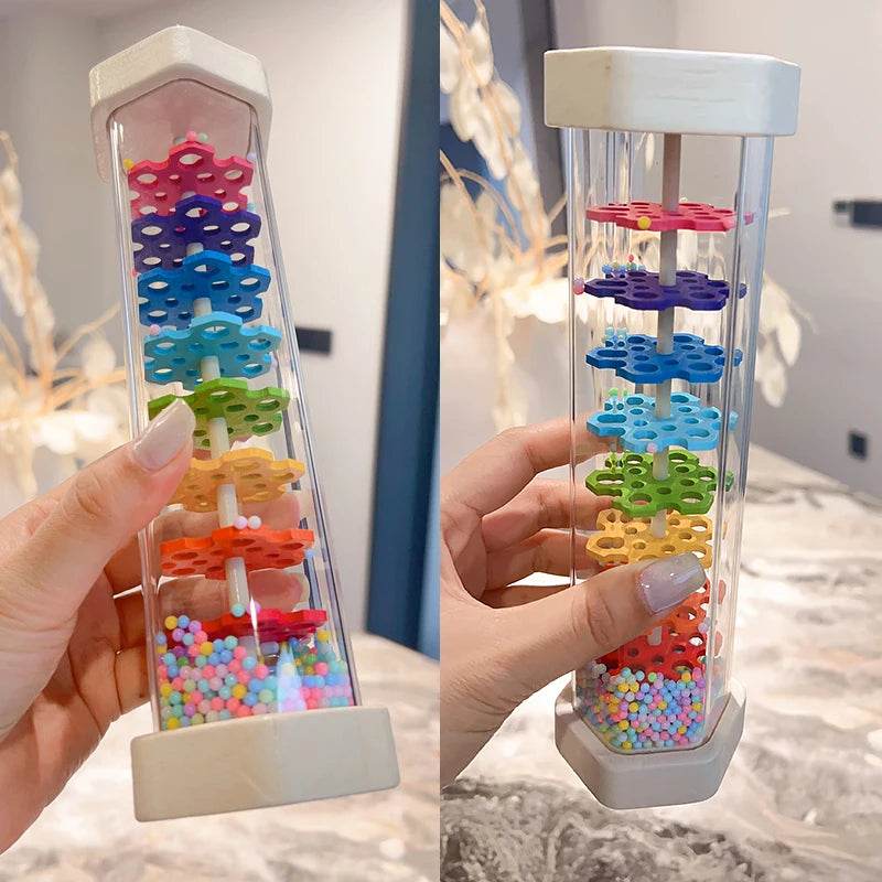 Montessori Baby Rain Stick Rainbow Hourglass Rain Music Rattle Educational Toy for Kids - ToylandEU