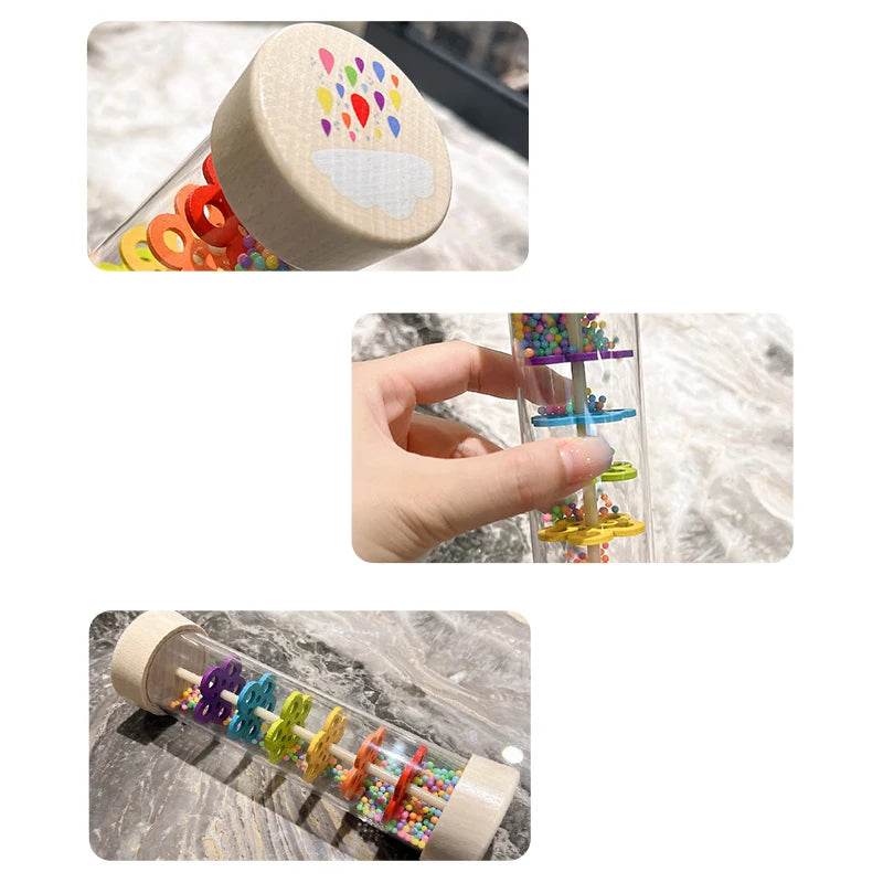 Montessori Baby Rain Stick Rainbow Hourglass Rain Music Rattle Educational Toy for Kids - ToylandEU