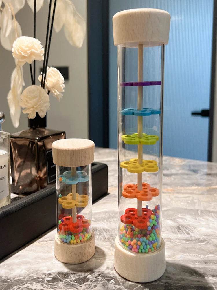 Montessori Baby Rain Stick Rainbow Hourglass Rain Music Rattle Educational Toy for Kids - ToylandEU