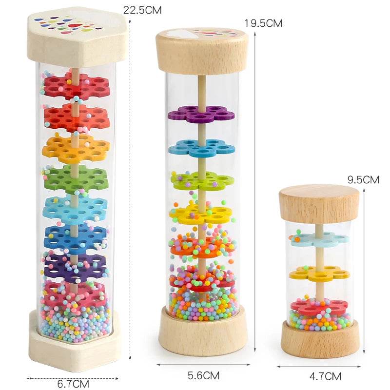 Montessori Baby Rain Stick Rainbow Hourglass Rain Music Rattle Educational Toy for Kids - ToylandEU