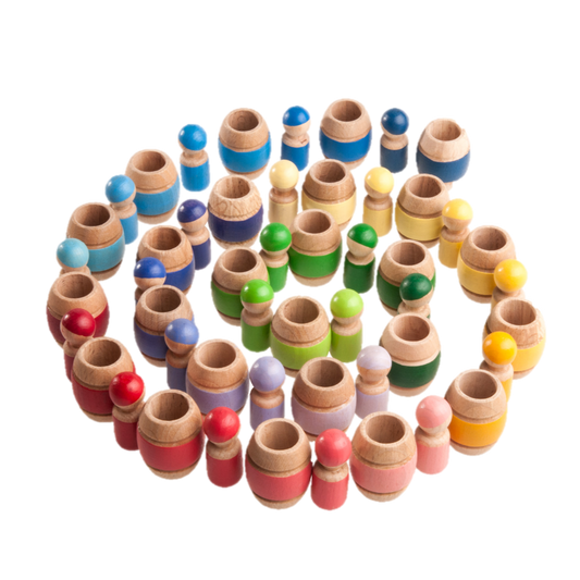 Montessori Rainbow Color Sorting Wooden Pegs In Barrels For Learning - ToylandEU