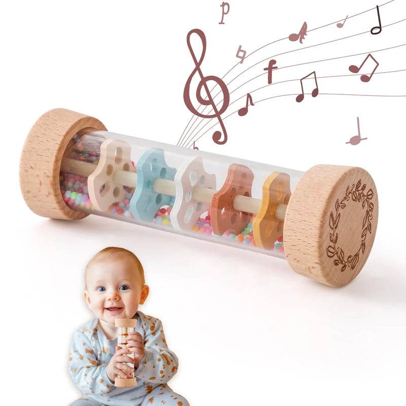 Montessori Baby Rain Stick Rainbow Hourglass Rain Music Rattle Colorful Sensory Toy for Kids - ToylandEU
