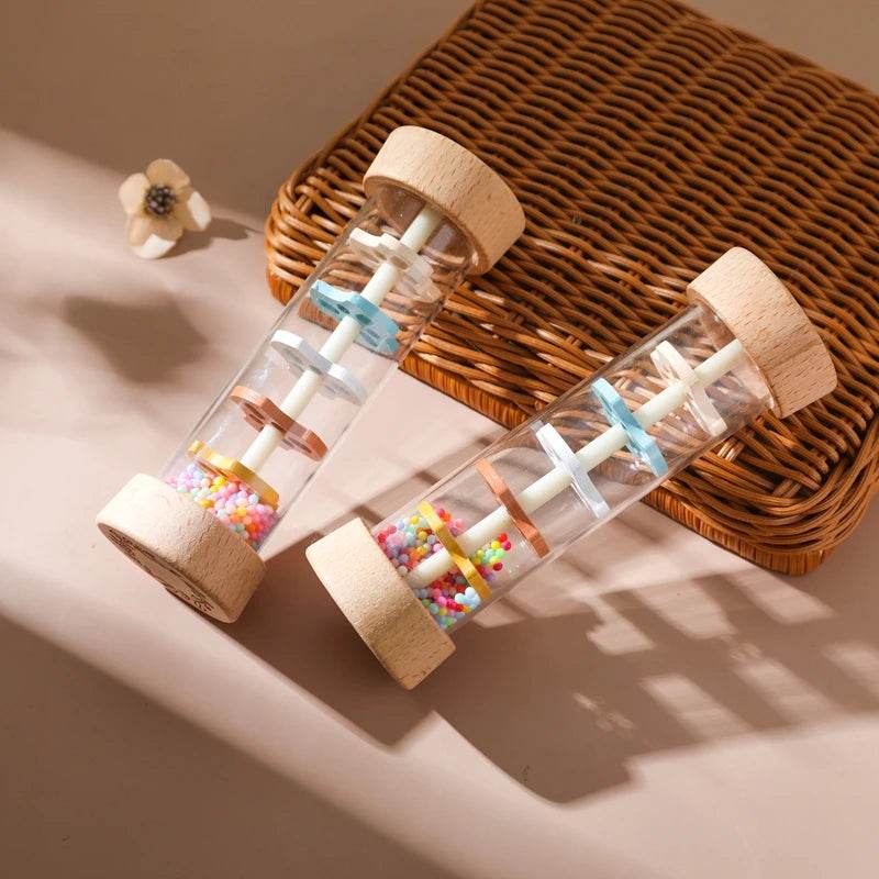 Montessori Baby Rain Stick Rainbow Hourglass Rain Music Rattle Colorful Sensory Toy for Kids - ToylandEU