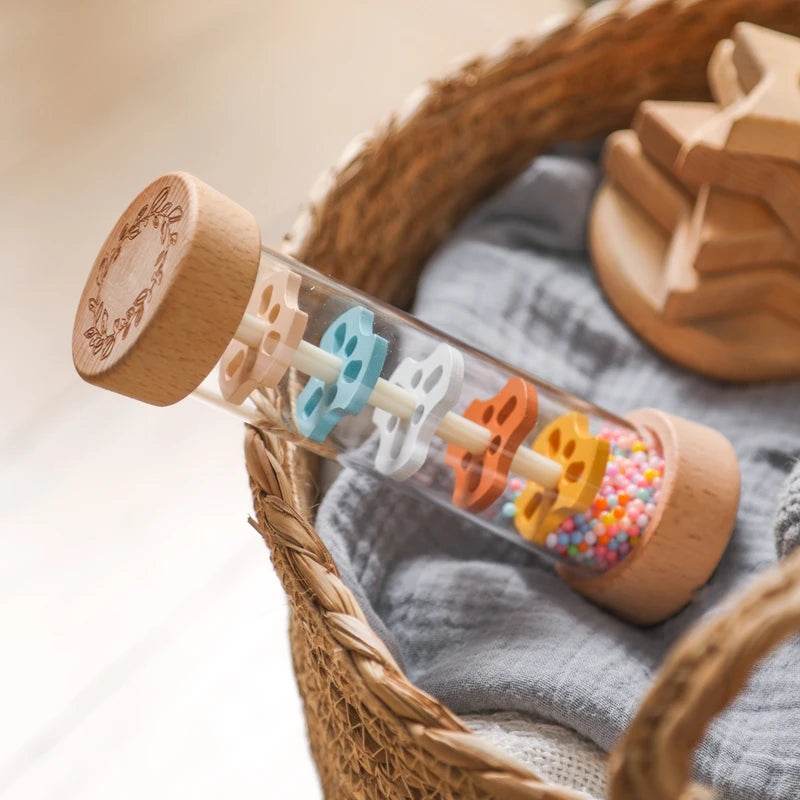 Montessori Baby Rain Stick Rainbow Hourglass Rain Music Rattle Colorful Sensory Toy for Kids - ToylandEU