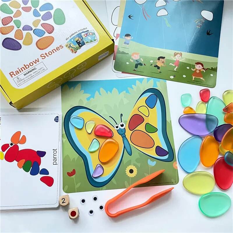 Montessori Rainbow Pebbles: Забавна игра за подреждане и сортиране на цветове за деца - ToylandEU