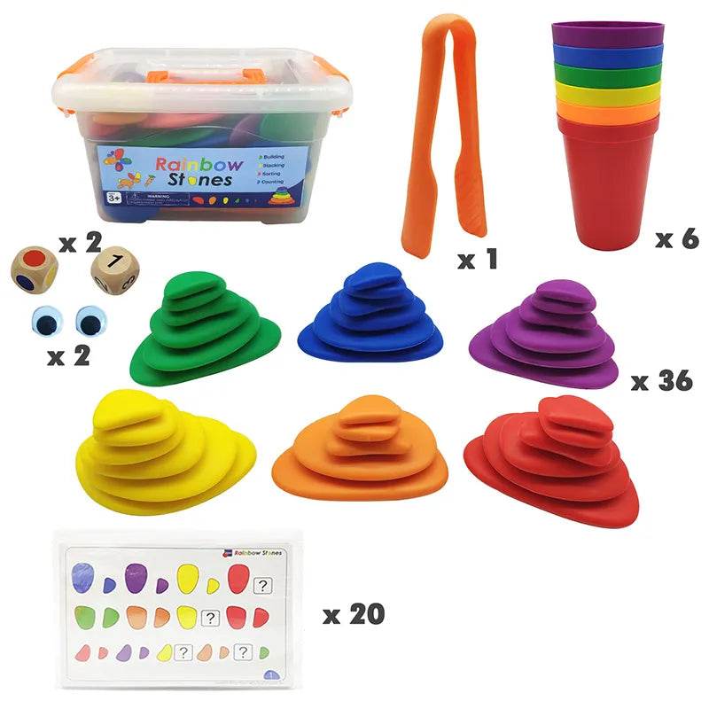 Montessori Rainbow Pebbles: Забавна игра за подреждане и сортиране на цветове за деца - ToylandEU