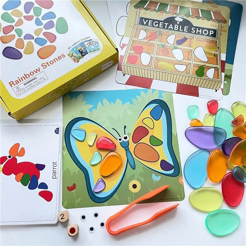 Montessori Rainbow Pebbles: Забавна игра за подреждане и сортиране на цветове за деца - ToylandEU