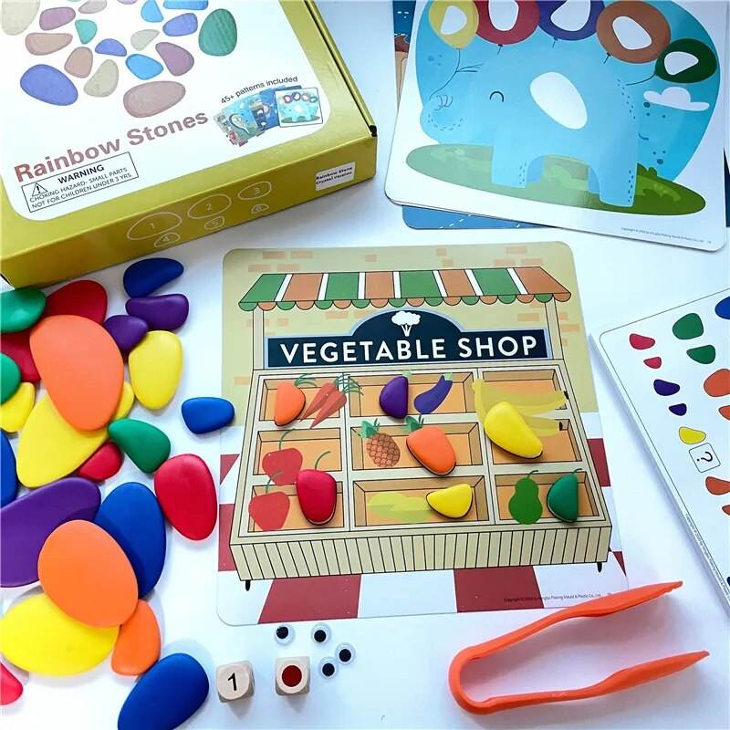 Montessori Rainbow Pebbles: Забавна игра за подреждане и сортиране на цветове за деца - ToylandEU