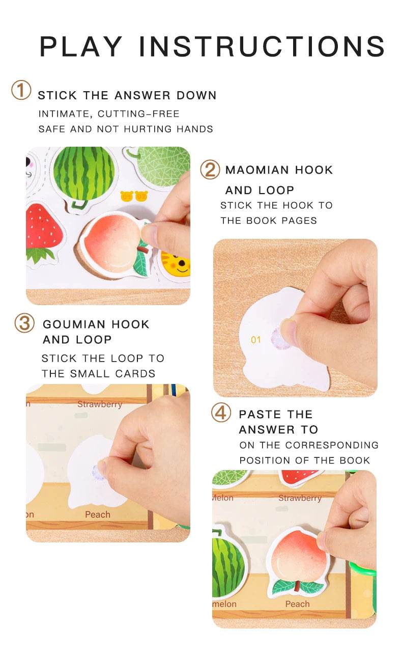 Montessori Repeatedly Sticker Busy Card Book Baby Paste Readings Numbers Matching Puzzle Game Educational Toys For Kids Gifts - ToylandEU