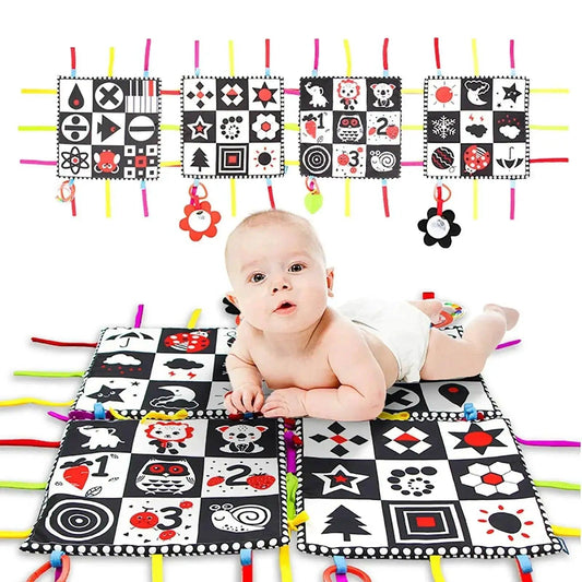  Montessori Sensory Baby Play Mat With Teether And Mirror For Tummy Time Black And White High Contrast Ages 13 To 36 Months -  ToylandEU™
