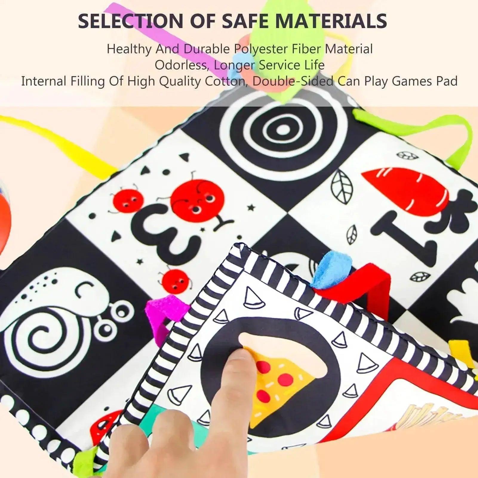  Montessori Sensory Baby Play Mat With Teether And Mirror For Tummy Time Black And White High Contrast Ages 13 To 36 Months -  ToylandEU™