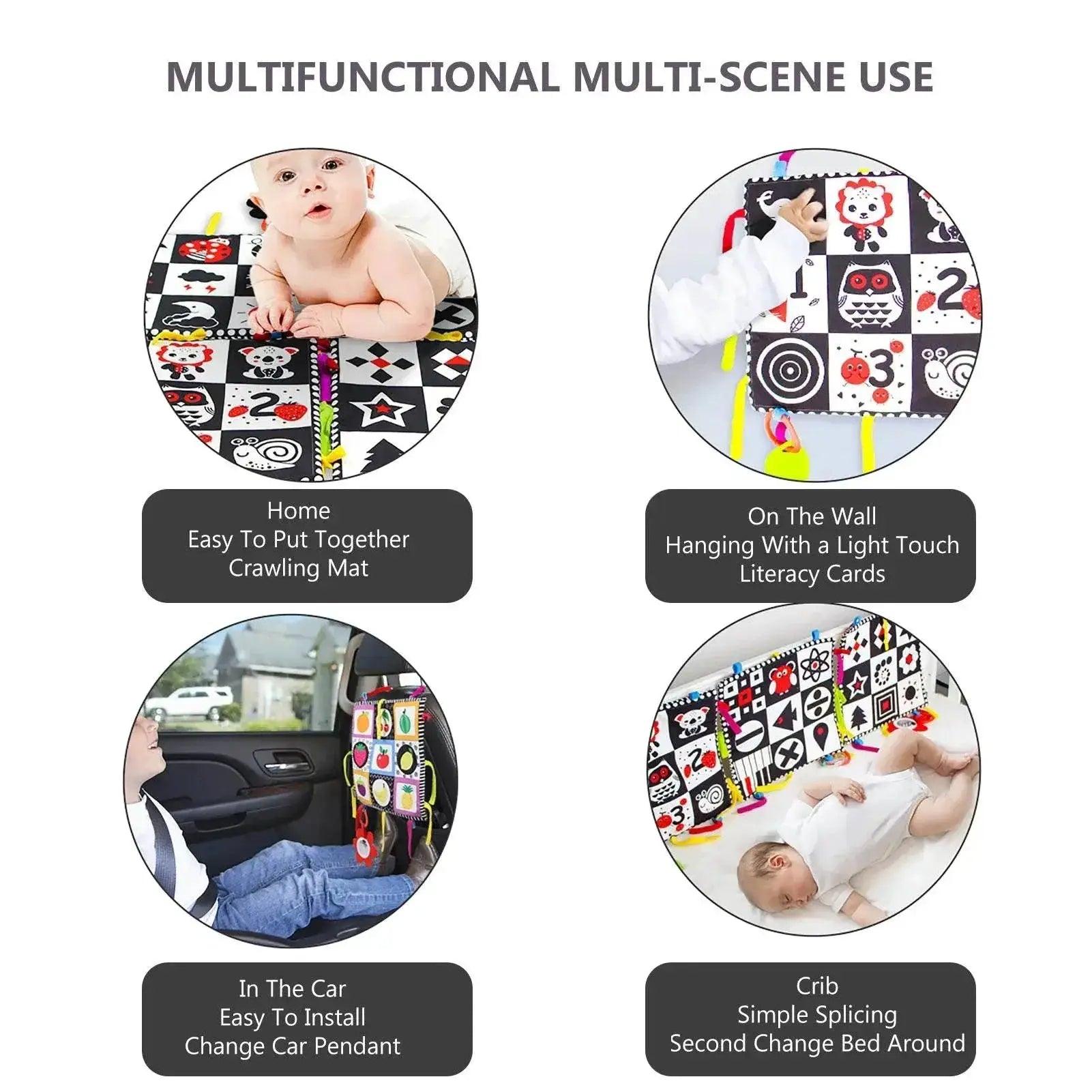  Montessori Sensory Baby Play Mat With Teether And Mirror For Tummy Time Black And White High Contrast Ages 13 To 36 Months -  ToylandEU™