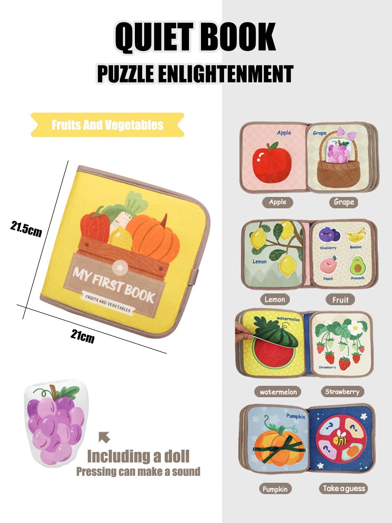 1PCS Soft Baby Book Montessori Early Education Quiet Cloth Book Learning Toys for Babies 0-6 Months and Up - ToylandEU