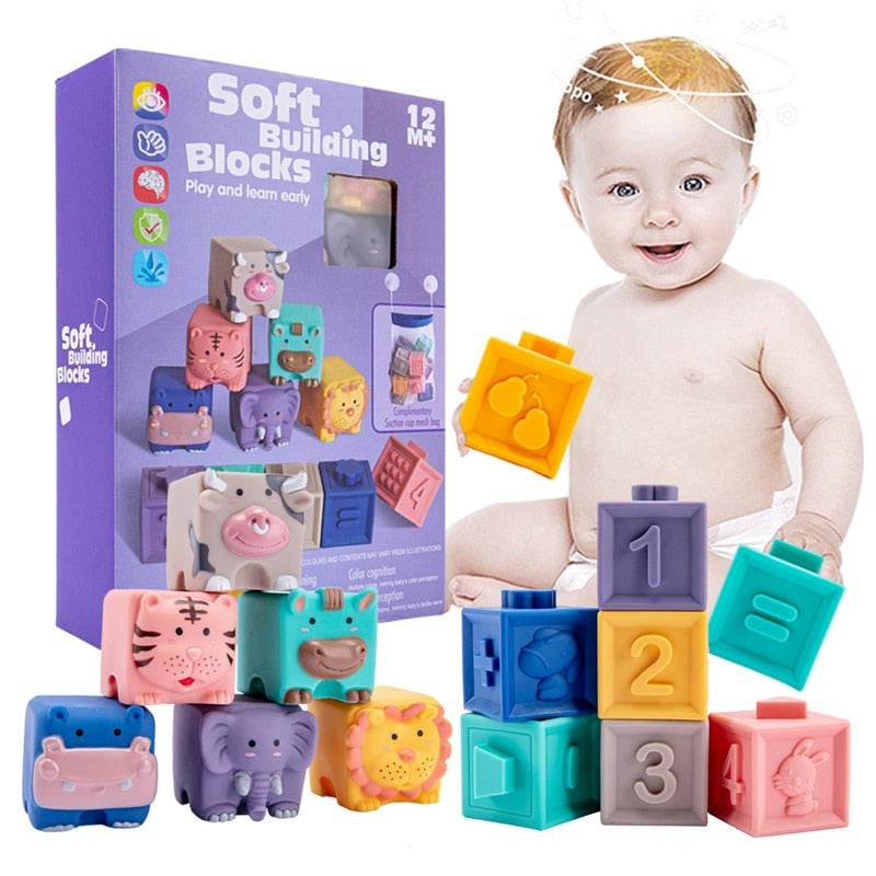 Montessori Soft Building Blocks Set: 12 Themed Puzzle Pieces for Kids - ToylandEU