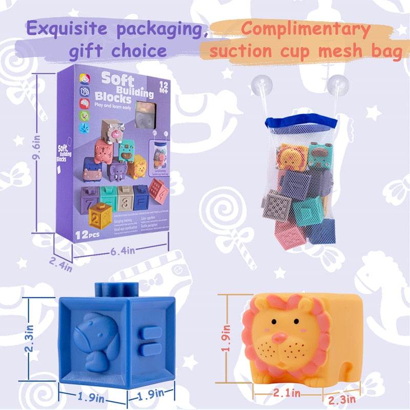 مجموعة مكعبات البناء الناعمة من مونتيسوري: ١٢ قطعة أحجية بموضوعات مختلفة للأطفال - ToylandEU