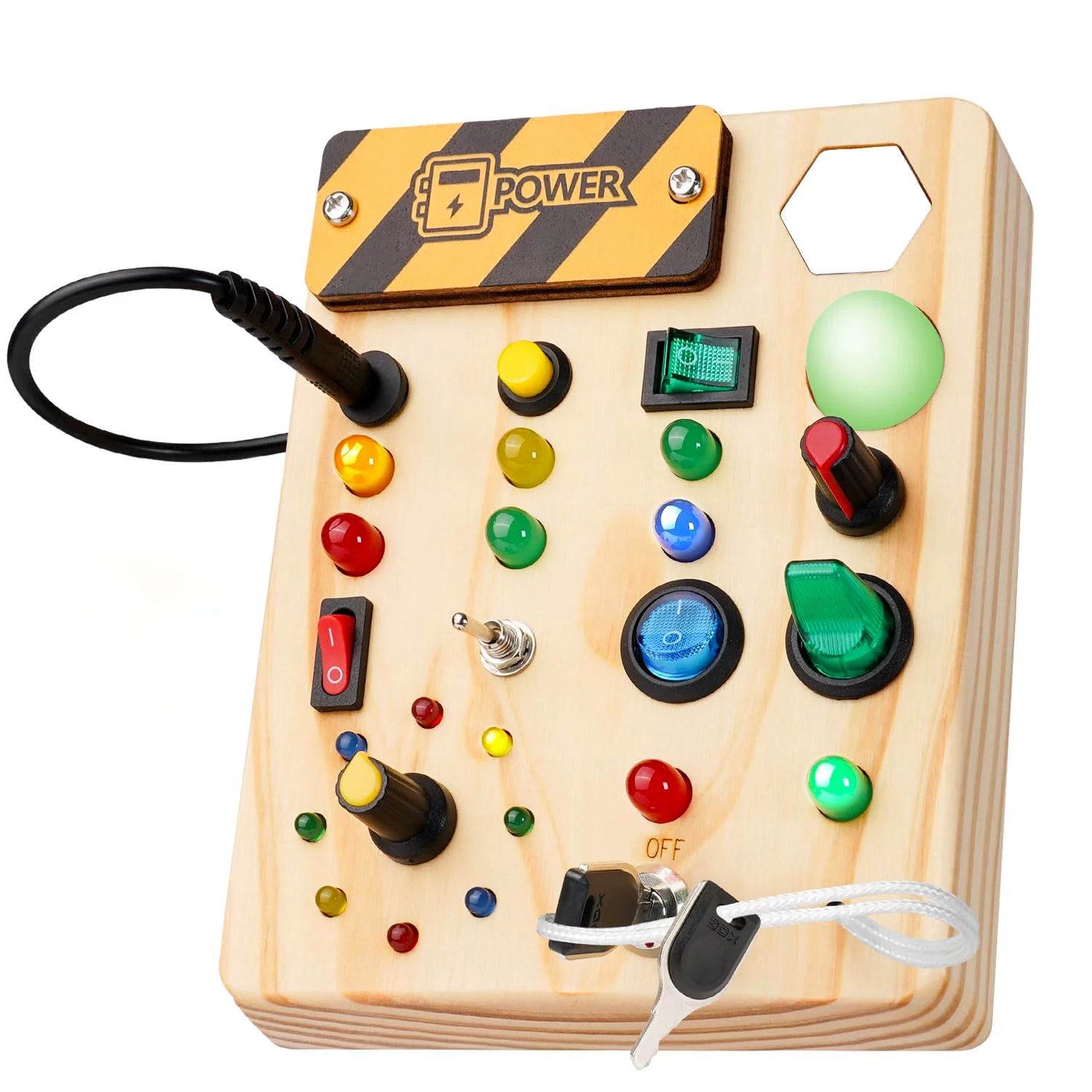 Montessori Toys Wooden Busy Board Switch Toys With Button LED Lights Sensory Travel Toys for Toddler Preschool Learning Activity - ToylandEU